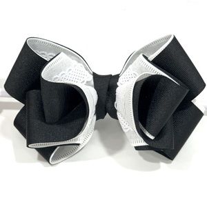 Gorgeous 3D Hair Bow Handmade Black Grosgrain/OffW